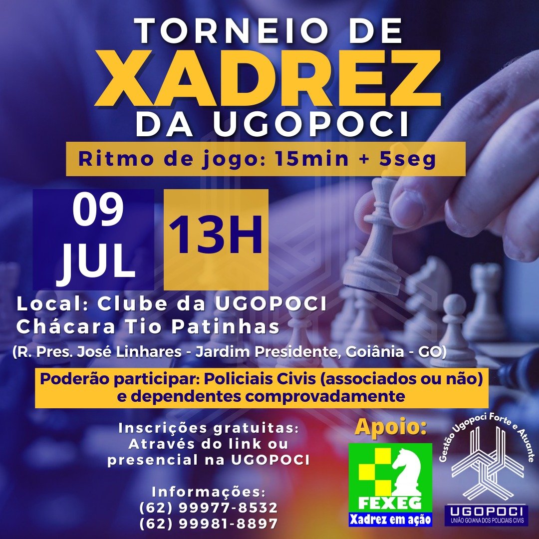 Sogipa será sede de competição de xadrez neste sábado, a partir das 13h.  Associados do clube tem descontos na inscrição, Notícias